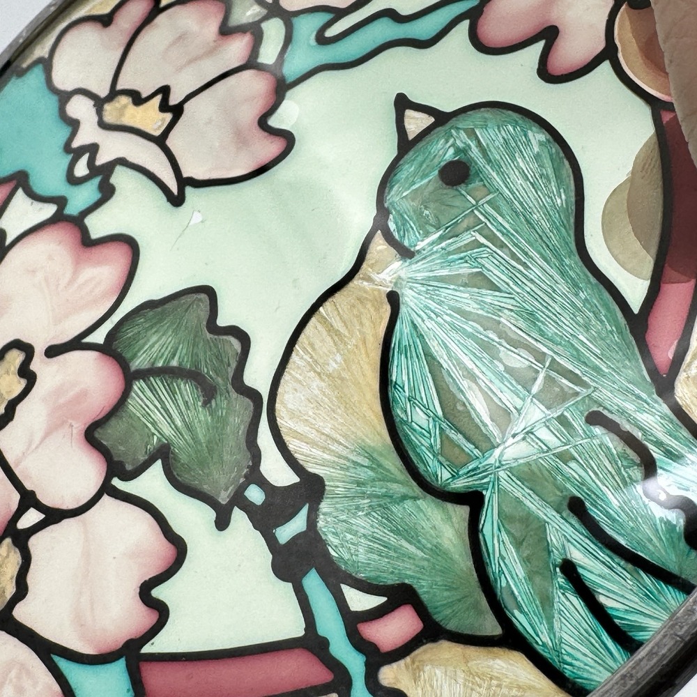 Vintage Round Stained Glass Bird Dogwood Flower Suncatcher Leaded Window Panel - Picture 8 of 8